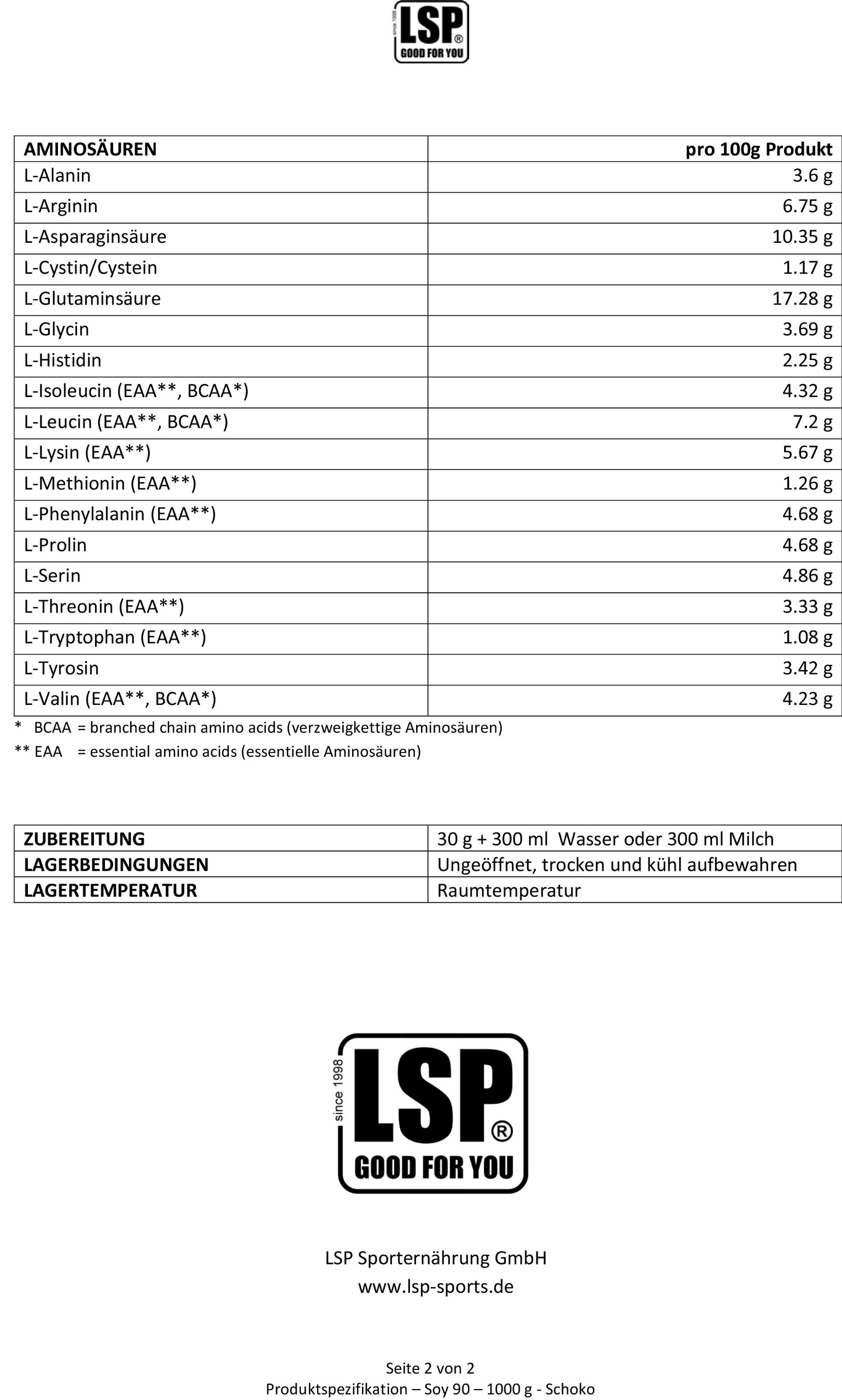 LSP Soy 90 (Sojaprotein 100% Vegan) Schoko, 1er Pack (1 x 1 kg)