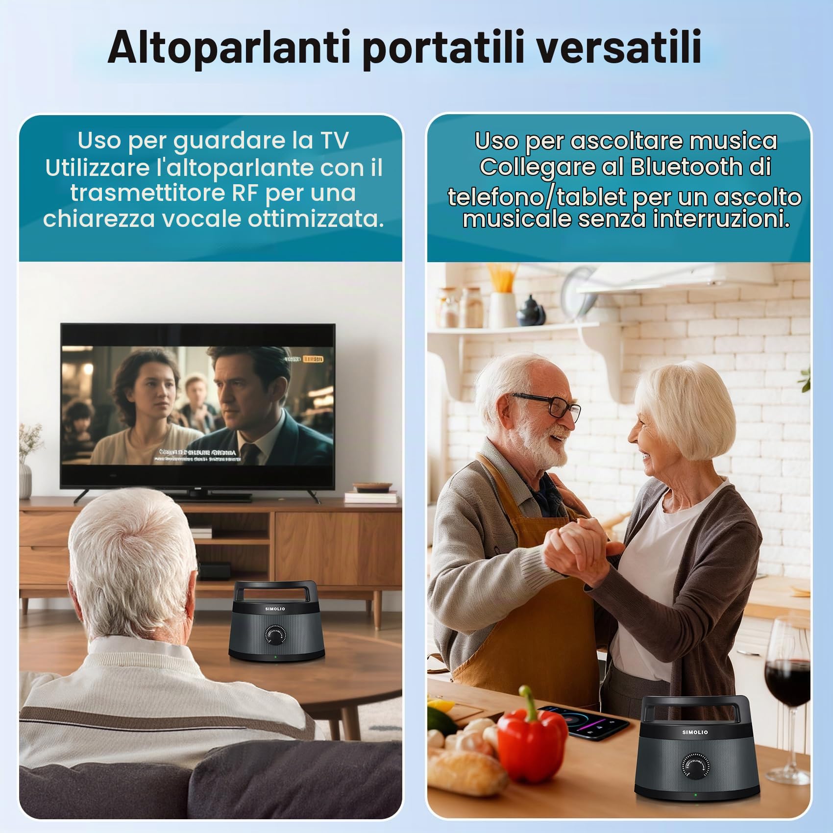SIMOLIO Wireless TV Speaker Handy, Wireless Altoparlante Portatile per TV Senza Fili per Anziani, Connessione Ottica/RCA/AUX, Nessun Ritardo, Cuffia Extra Inclusa - SM-621D
