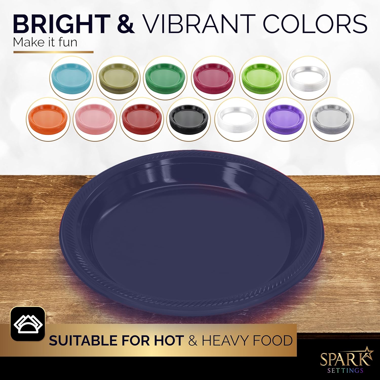 Amcrate Navy Disposable Dinner Plates, 10.4 Inches, Strong & Sturdy for Party, Picnic, Travel - Pack of 50