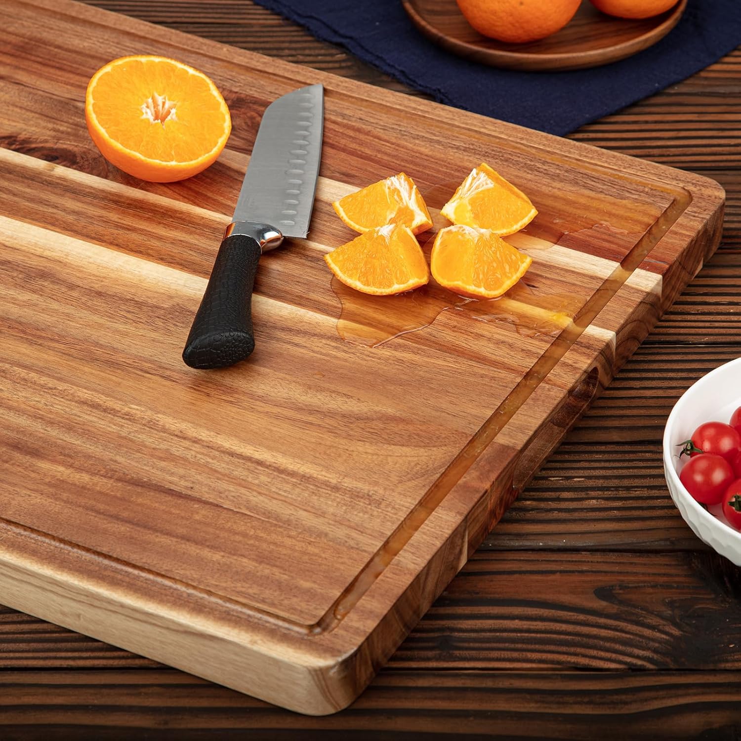 24 x 18 in Acacia Cutting Board for Kitchen with XXL Extra Large Charcuterie Cheese Platter Serving Tray, Extra Large Butcher Block, Reversible Chopping Board with Juice Groove