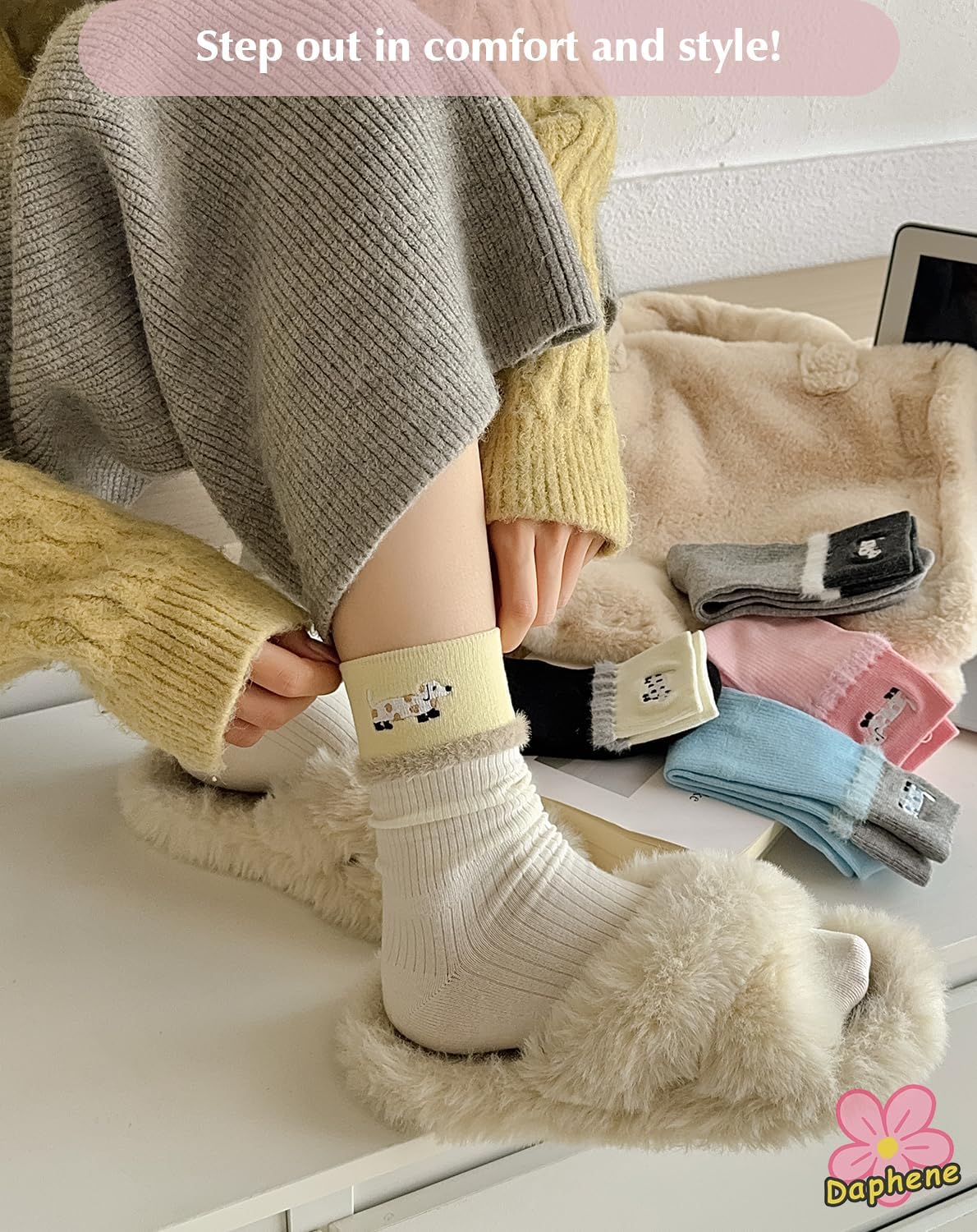 Daphene Women's Cute Crew Socks All Season | Premium Combed Cotton Breathable Cozy Soft | Fun Cartoon Designs | Holiday Gift - Image 4