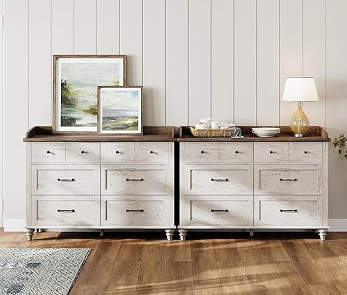 Miniatura 13 de WAMPAT Cómoda para dormitorio con 12 cajones, aparadores grandes para niños con cómoda ancha, organizador de almacenamiento de armario de madera