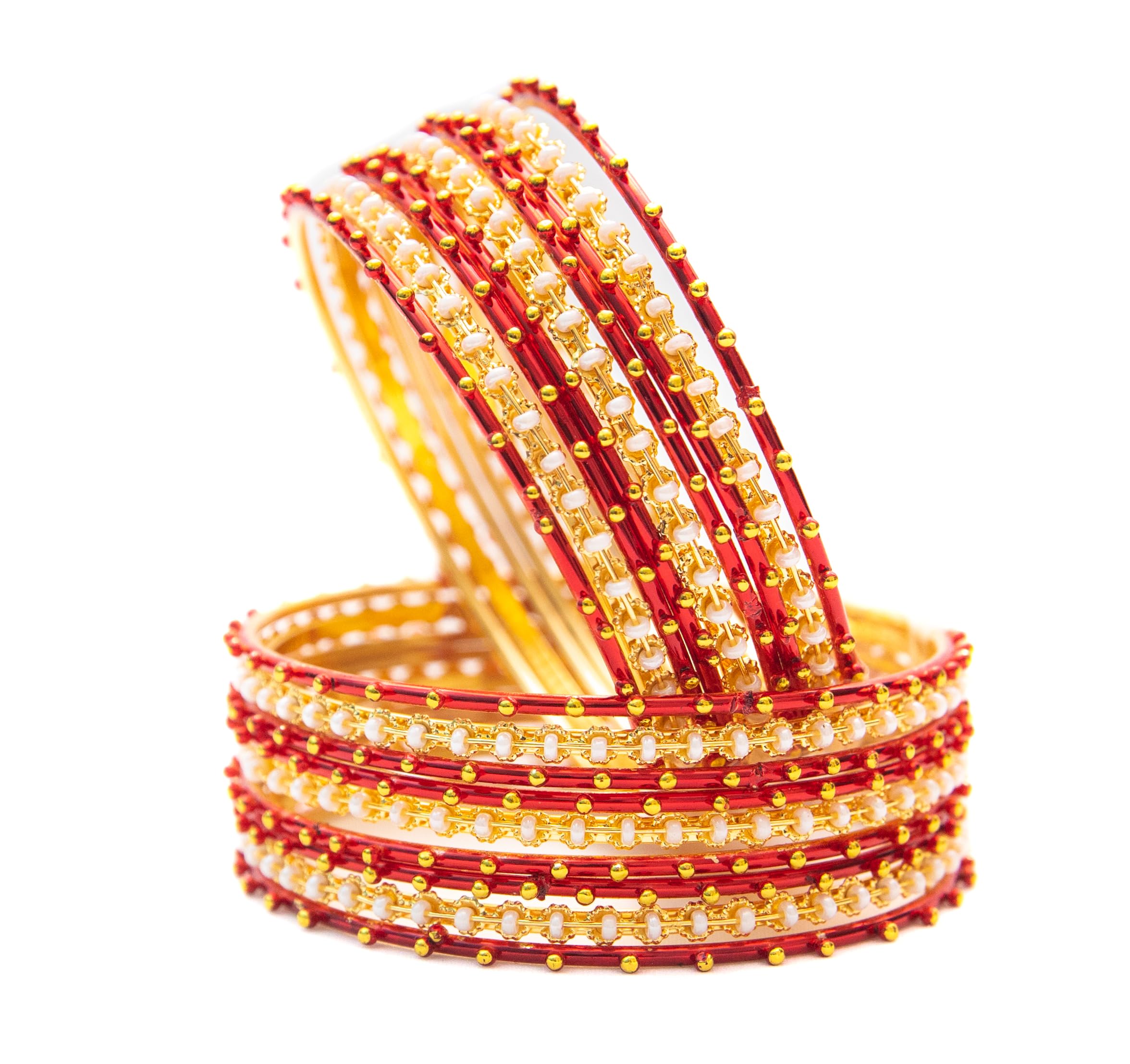 Swara Creations Traditional Gold Plated Metal Bangles Set for Women and Girls|12 Red Bangles and 6 Pearl Bangles (B0CZPDVDS5) Amazon Price History, Amazon Price Tracker