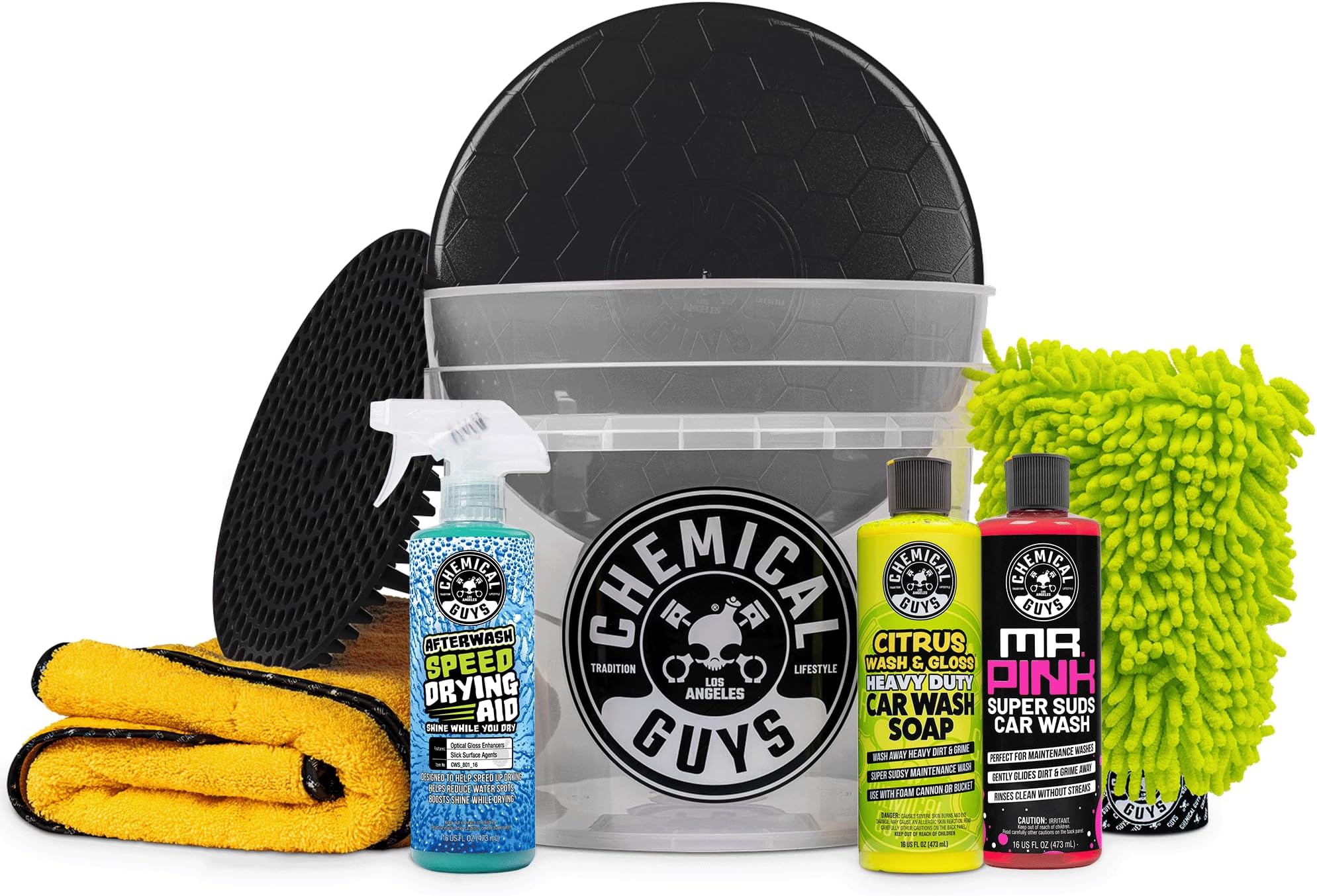 Car Cleaning Kit, Complete Car Wash Kit with Soap, Wash Bucket, 3-16 oz Car Care Cleaners, Interior and Exterior Cleaning Essentials, 8 Item Detailing Set