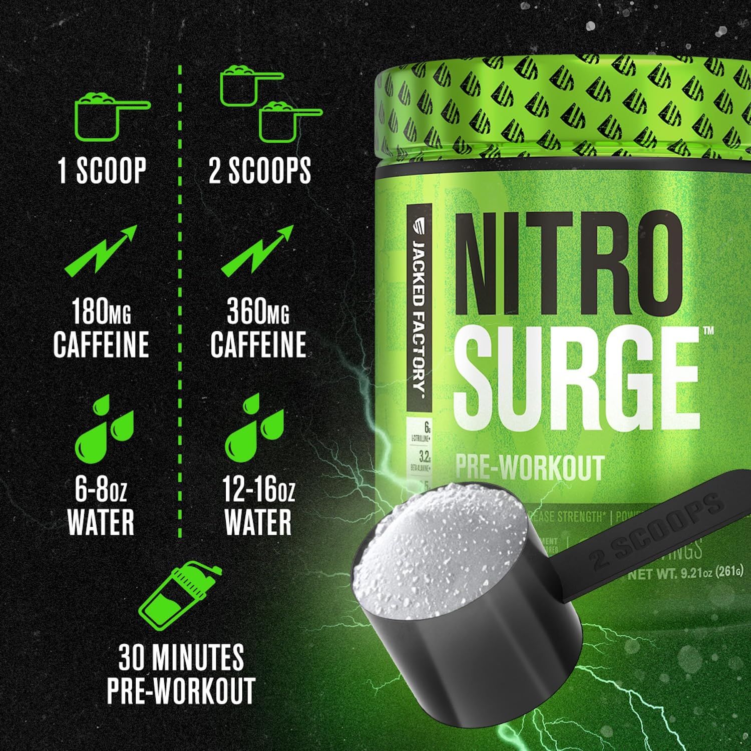Jacked Factory NITROSURGE Pre Workout Supplement - Endless Energy, Instant Strength Gains, Clear Focus, Intense Pumps - NO Booster & Preworkout Powder with Beta Alanine - 10 Servings, Cherry Limeade — Amazon image 7