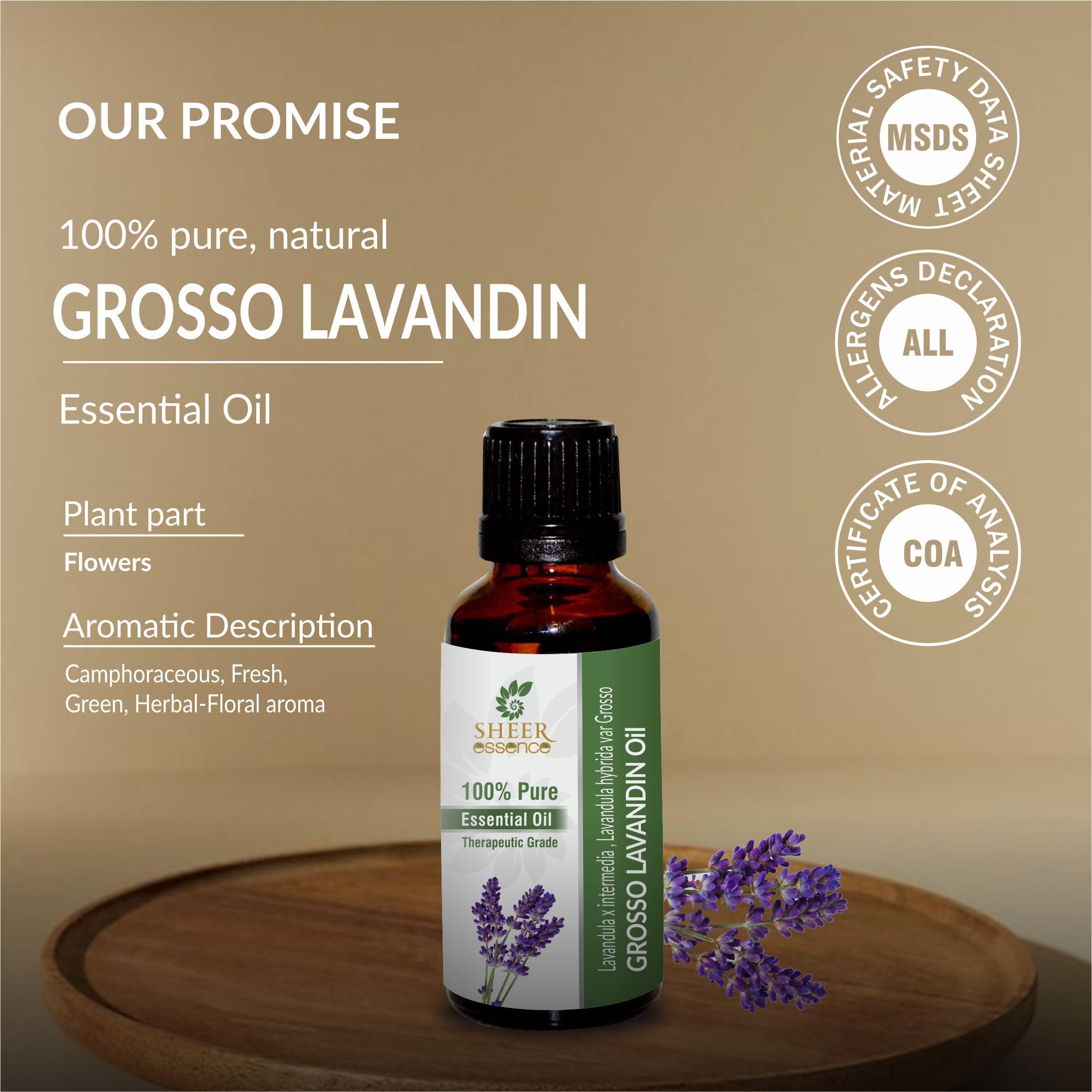 Lavandin Grosso Oil (Lavandula X Intermedia Lavandula Hybrida Var Grosso) Essential Oil 100% Pure Natural Undiluted Uncut Therapeutic Grade Oil 16.90 Fl.OZ