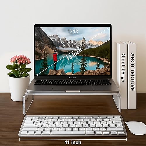 Miniatura 4 de AMT Soporte acrílico para monitor de portátil y elevador de computadora con protector de teclado gato, diseño que ahorra espacio, almacenamiento