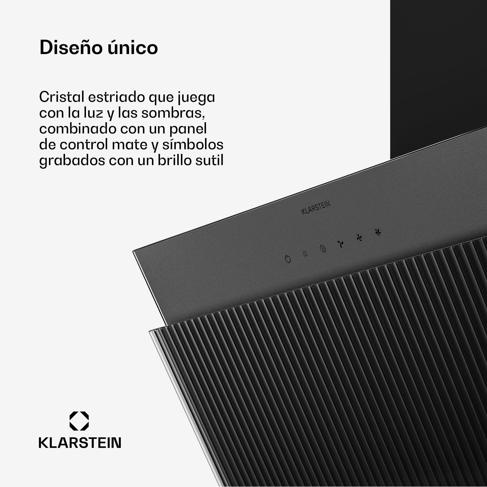 Klarstein Wavyn Campana extractora angular - Extractor de pared 661 m³/h, control táctil, luz LED, modo Boost, recirculación o extracción