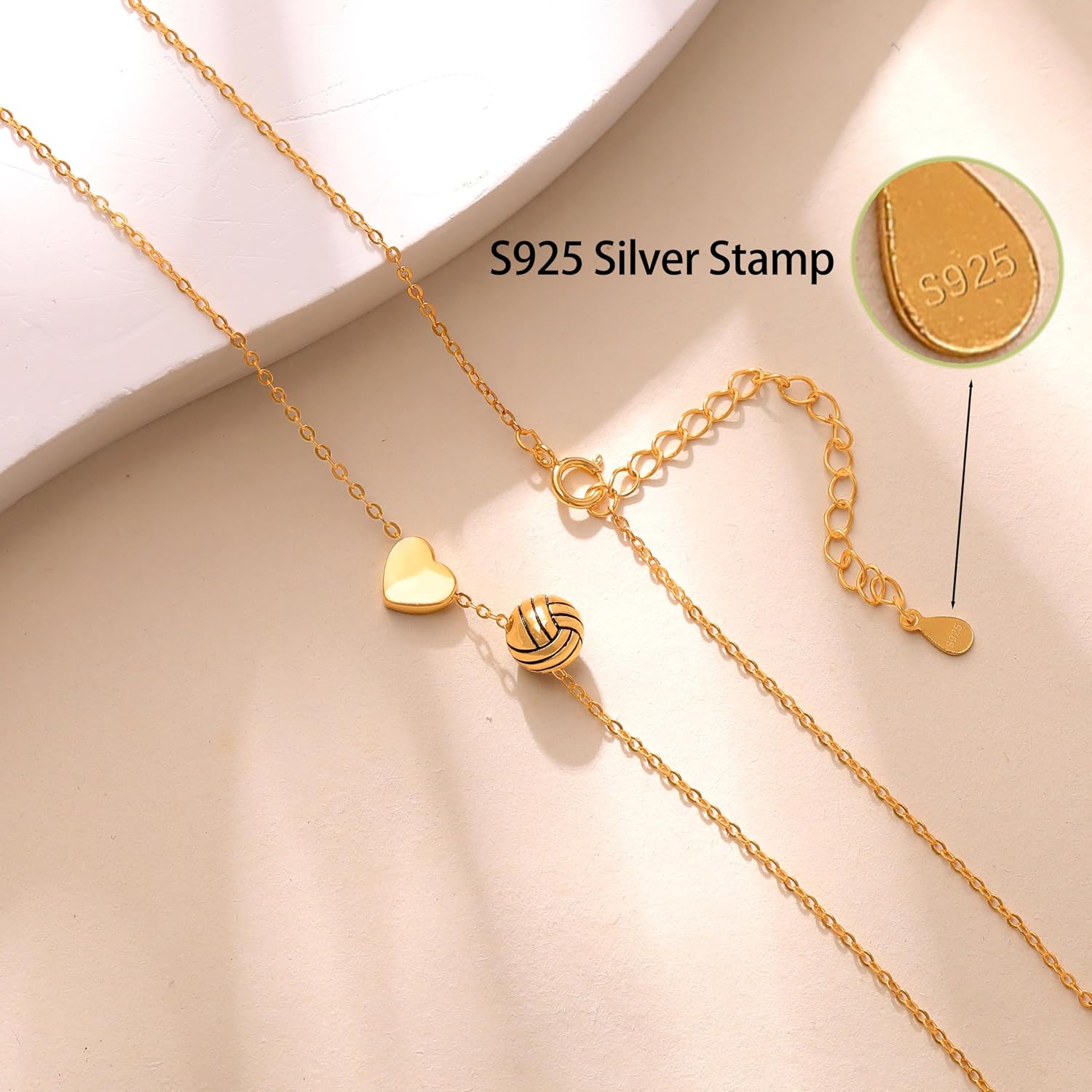 925 Sterling Silver Soccer Football Volleyball Basketball Necklace for Women Men 14K Gold Plated Heart Necklace Sports Accessories Jewelry Christmas Gifts