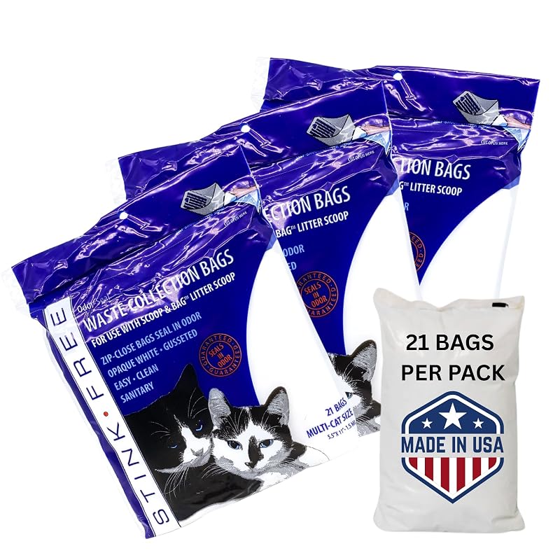 Sacos para Resíduos de Areia para Gatos com Fechamento Zip Stink Free, 63 unidades