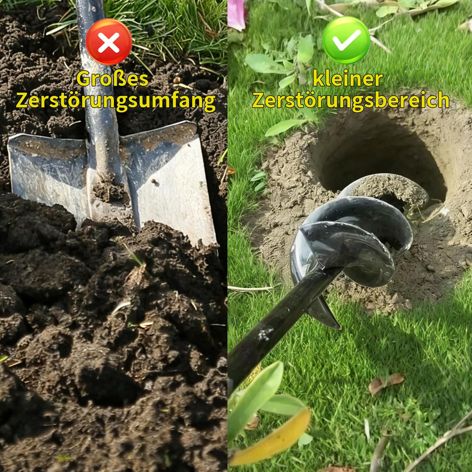 OUKENS 3 punte per trapano da giardino, per avvitatore a batteria, coltivatore a terra, in acciaio al carbonio, per giardinaggio, concimazione, foro di ghiaccio, 4,6 x 37 cm, 8 x 30 cm, 4 x 22 cm