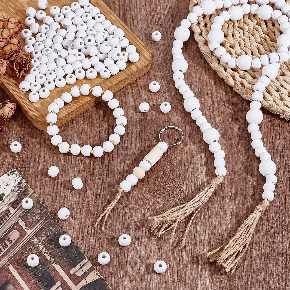 PH PandaHalll 500Pcs Round Wood Beads 10mm White Wooden Beads Craft Bead Rustic Farmhouse Wood Spacer Bead for Necklace Bracelet Jewelry Making Garland Keychain Crafts - Image 2