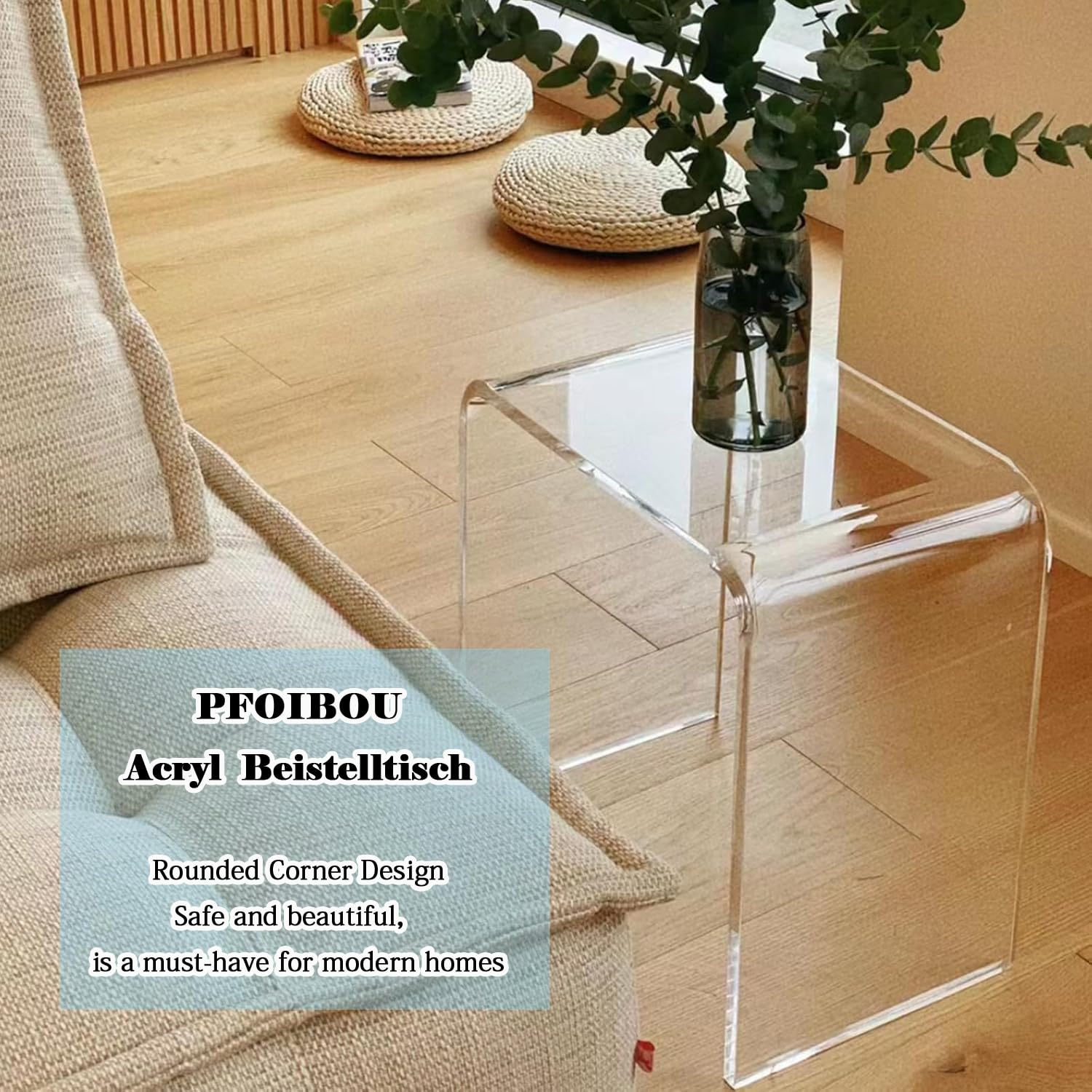 Tavolino da bagno in acrilico, moderno, trasparente, 40 x 28 x 40 cm, adatto per doccia, soggiorno, camera da letto, studio