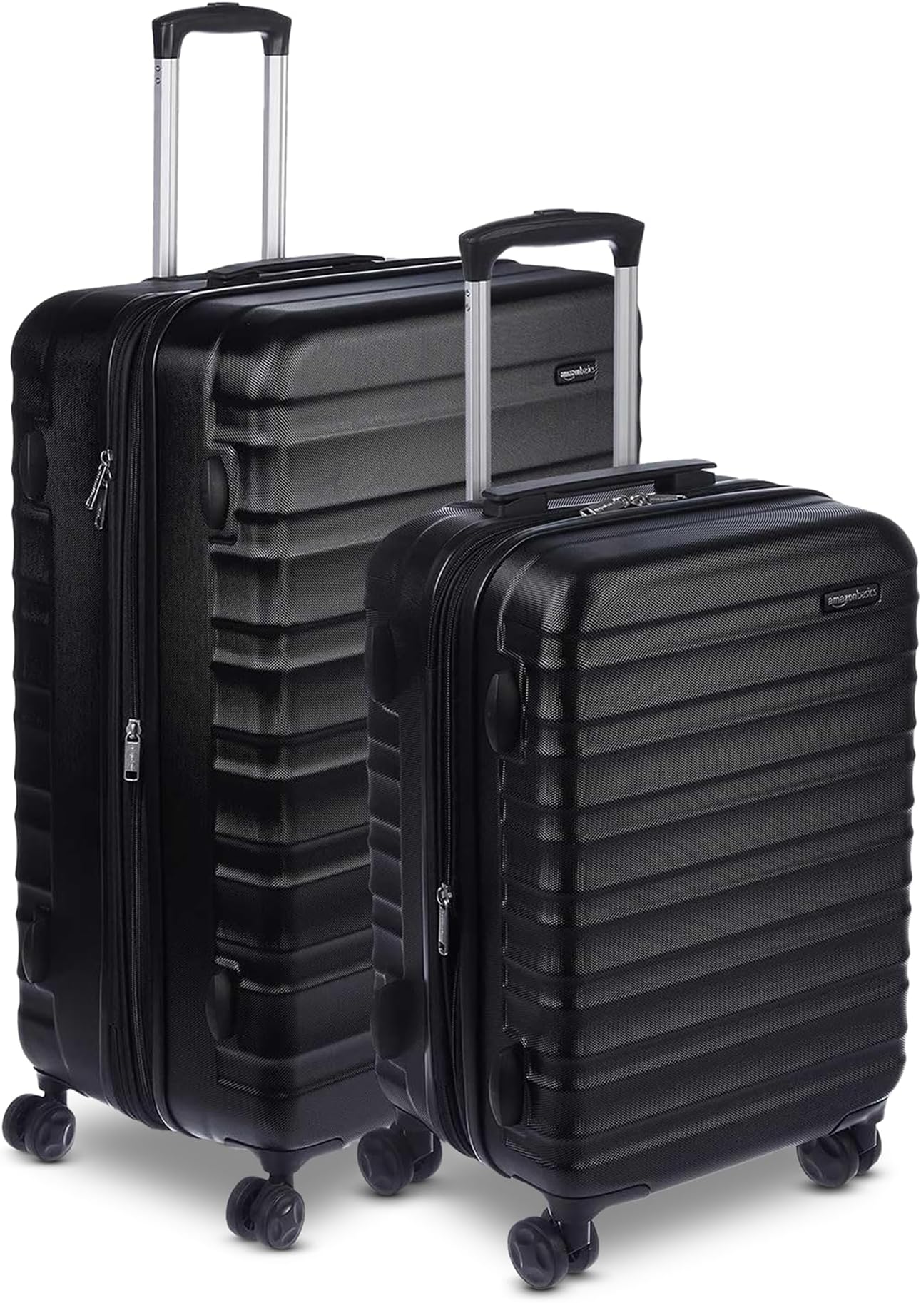 Amazon Basics Hardside Expandable Luggage Set (Small + Large) - ABS Travel Luggage with 4 Double Spinner Wheels - Scratch Resistant and Lightweight Construction - Black