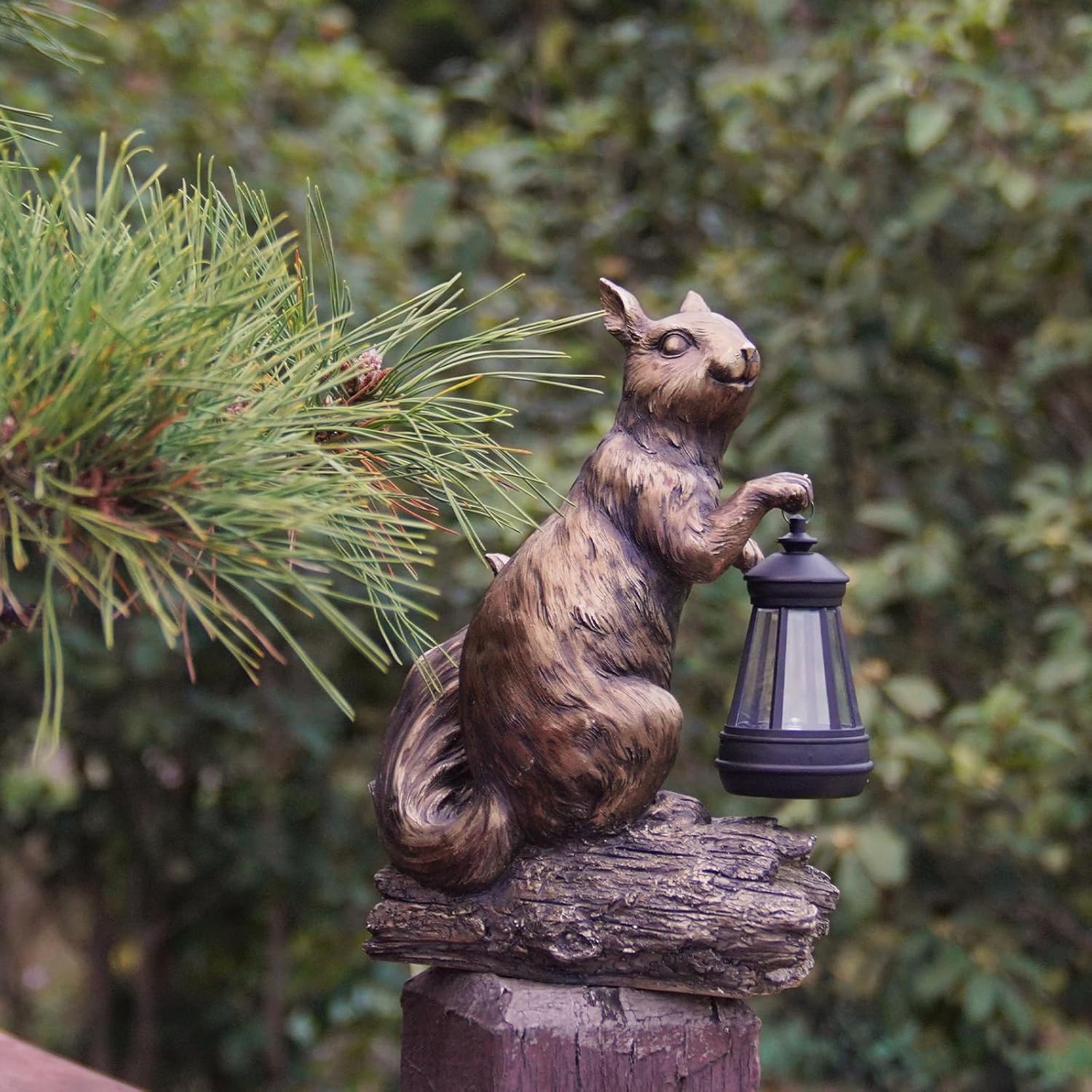 DiliComing Solar Garden Decor Outdoor Statues - Resin Cute Animal Solar Powered LED Garden Light Porcelain Squirrel Decor Yard Decorations Outdoor 8.5 * 4.5 * 11.25 Inch