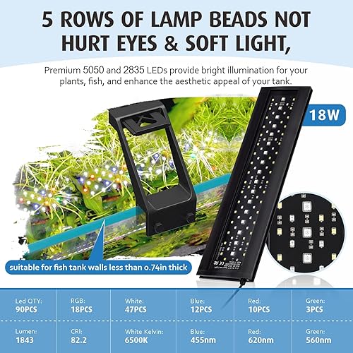 Miniatura 8 de hygger Luz LED para acuario de espectro completo con clip, 26 W de día-noche, temporizador dual para amanecer, día, atardecer, luna, pecera, brillo