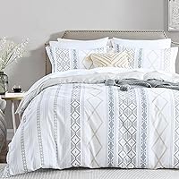 Vista 20 de Bedduvit Juego de funda de edredón de algodón, tamaño Queen, damasco, estampado de cachemira, transpirable, minimalista, con estampado de damasco