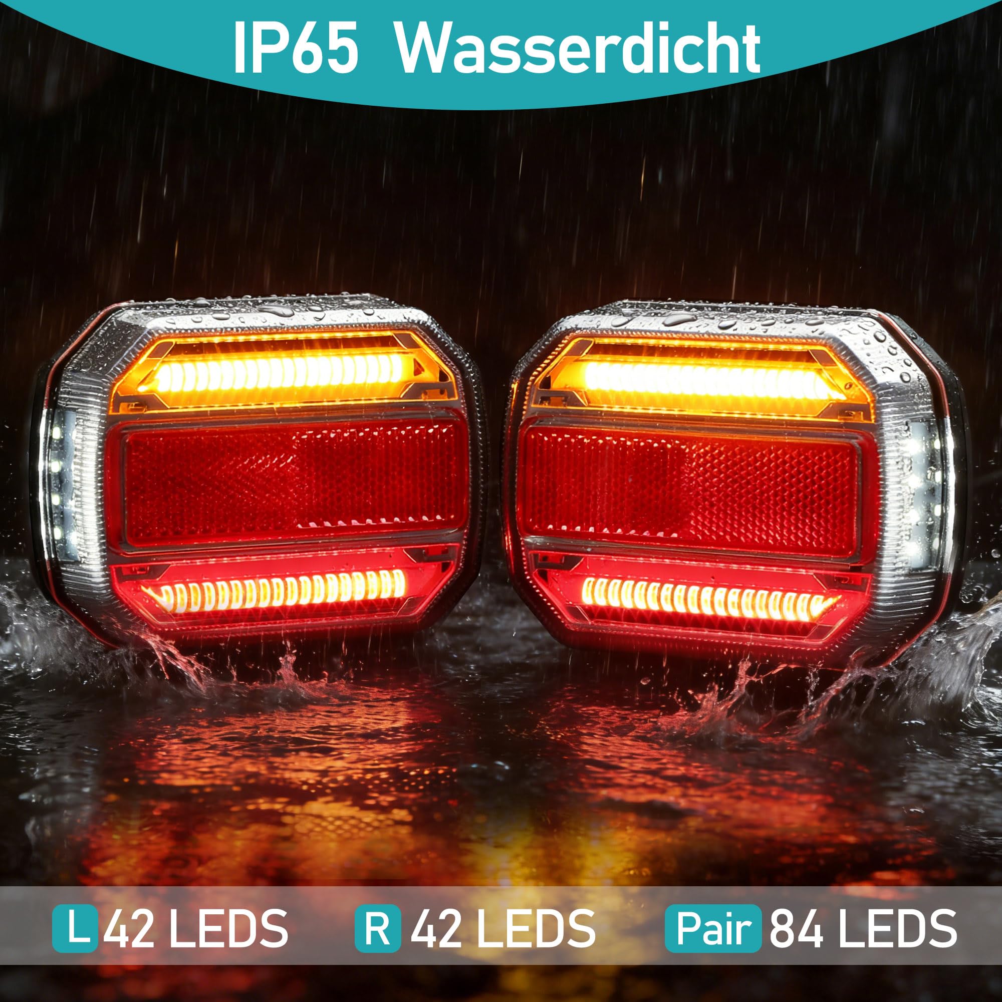 Pilotos Traseros Remolque Iman 12V 24 V Pilotos Led Remolque con Cable,Kit Luces Remolque Iman con Enchufe 7 Pines & 7.5m Cableado para Remolques Camion Tractor ECE IP67 Homologados