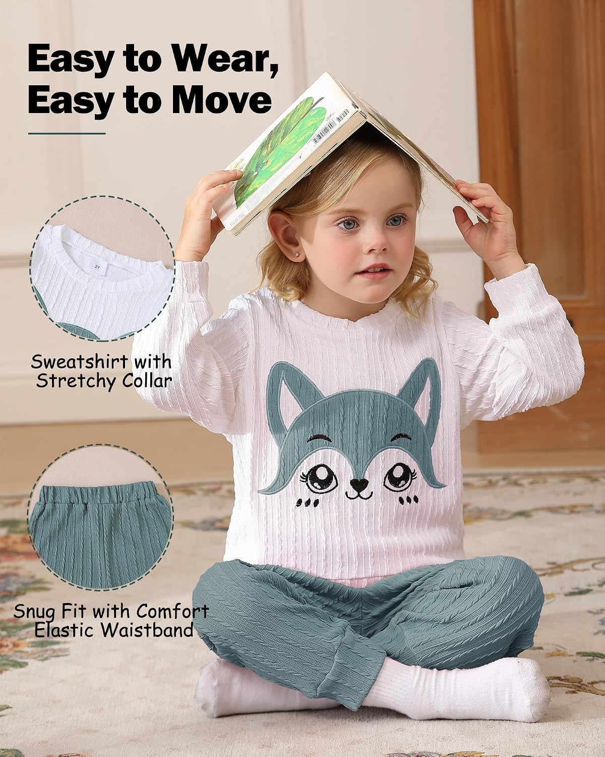 Jecson Toddler Girl Fall Clothes: Soft Outfits Set Embroidered Knit Top & Sweatpants 2Pcs Cute Home Outdoor 2-8Y