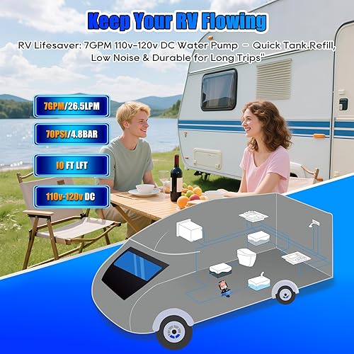 Miniatura 4 de Bomba de agua dulce mejorada de 110 V CA, 7 GPM 70 PSI, bomba de diafragma autocebante de cinco cámaras con interruptor de presión resistente y