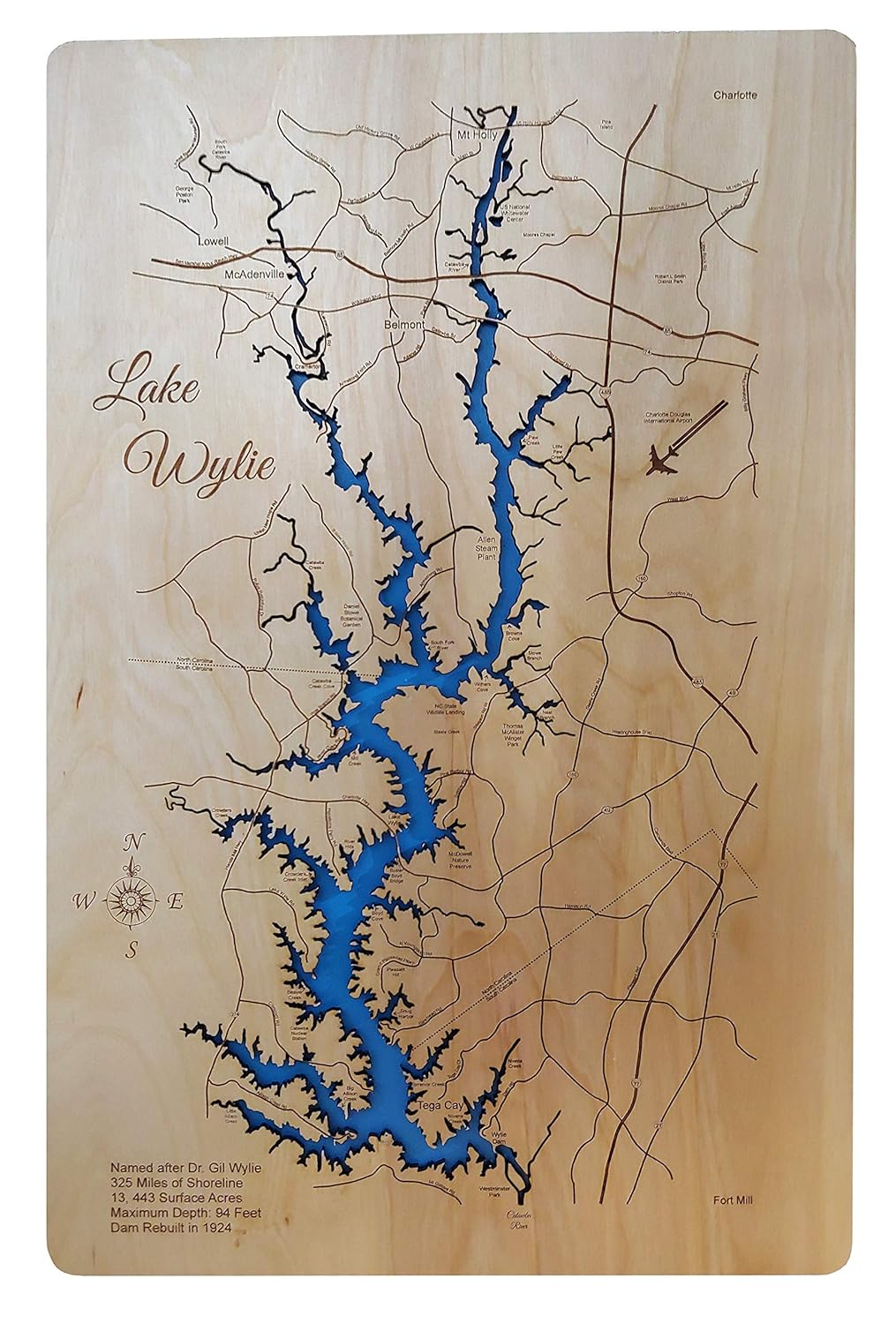 Lake Wylie South Carolina Map Amazon.com: Lake Wylie, North Carolina/South Carolina: Standout Wood Map  Wall Hanging : Handmade Products