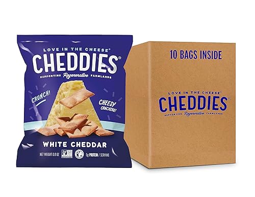 Cheddies Crackers - Snacks saludables hechos con queso cheddar real e ingredientes simples, sin OMG, alto en proteínas, aperitivos preporcionados