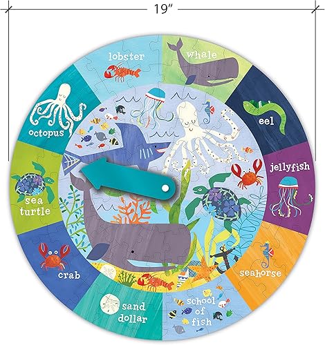 Miniatura 7 de C.R Gibson BJPR-22042 Under The Sea - Rompecabezas redondo de 72 piezas para niños, 19 pulgadas de profundidad