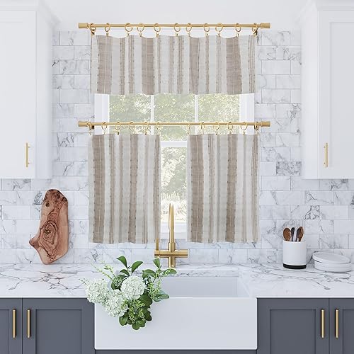 Miniatura 7 de Archaeo Slub Texture - Par de cortinas de algodón a rayas, 52 x 36 pulgadas, linoblanco