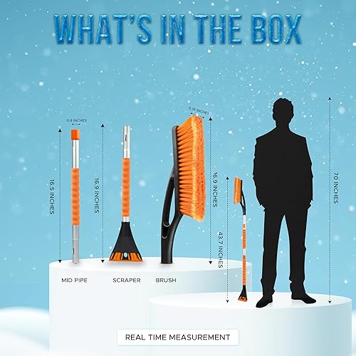 Miniatura 7 de EcoNour Raspadores de hielo extensibles para parabrisas de automóvil de 43 pulgadas, 3 piezas, cepillo telescópico desmontable para nieve, para