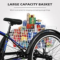 Vista 25 de H&ZT Triciclo para adultos, bicicleta de 3 ruedas, triciclo crucero, con engranaje de 7 velocidades, mango de freno de estacionamiento, escalón