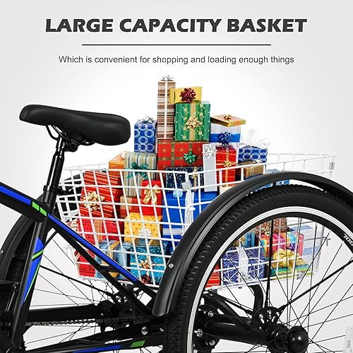 Vista 24 de H&ZT Triciclo para adultos, bicicleta de 3 ruedas, triciclo crucero, con engranaje de 7 velocidades, mango de freno de estacionamiento, escalón