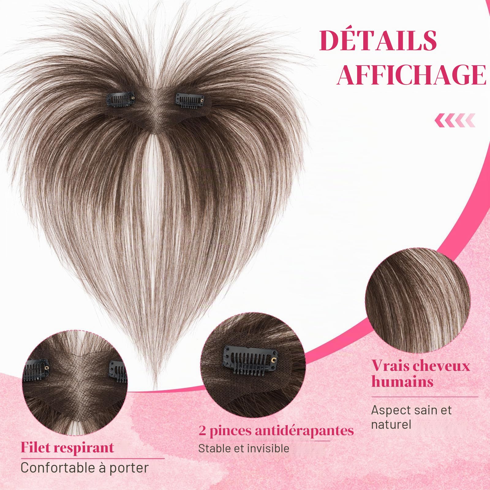 MY-LADY Frange à Clips Cheveux Naturels 100% Cheveux Humains Remy, Postiche Extension Cheveux Frange pour Femmes (Brun Moka)