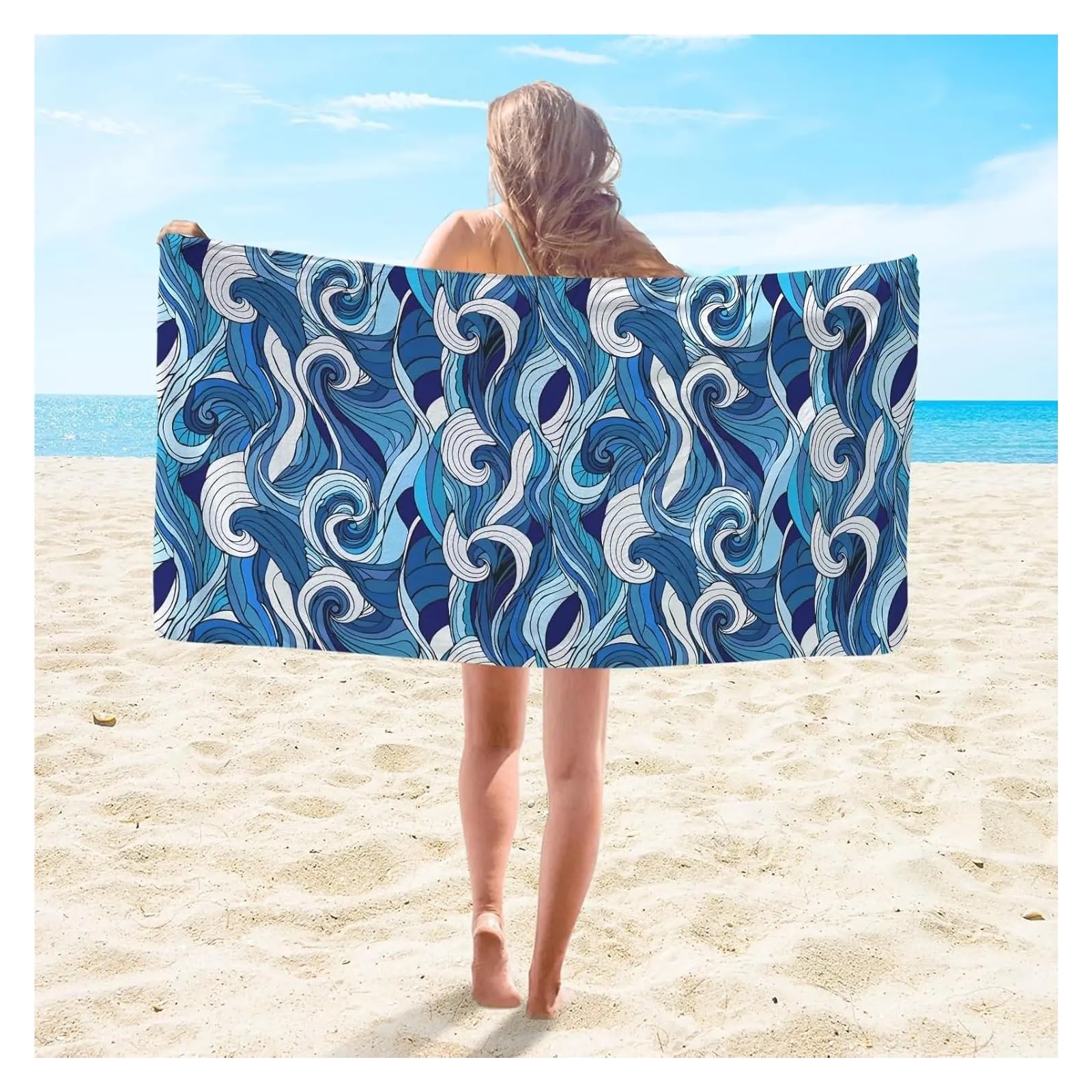 Coperta estiva in microfibra con onde dell'oceano, leggera, ad asciugatura rapida, for viaggi in spiaggia, piscina, palestra, nuoto(35x70inch 90x180cm)