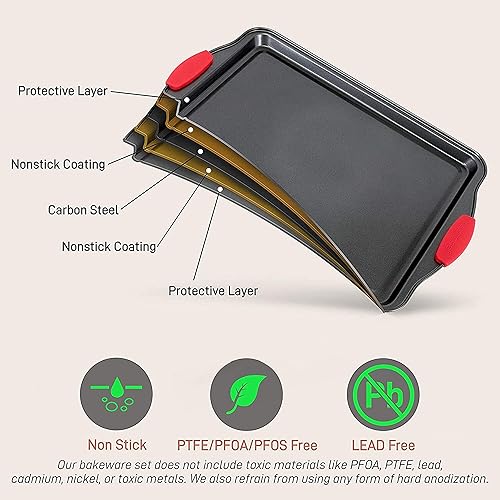 Miniatura 7 de Whirlpool Juego de 3 piezas para asador de sartenes originales y NutriChef antiadherentes para horno de cocina, revestimiento gris antiadherente de