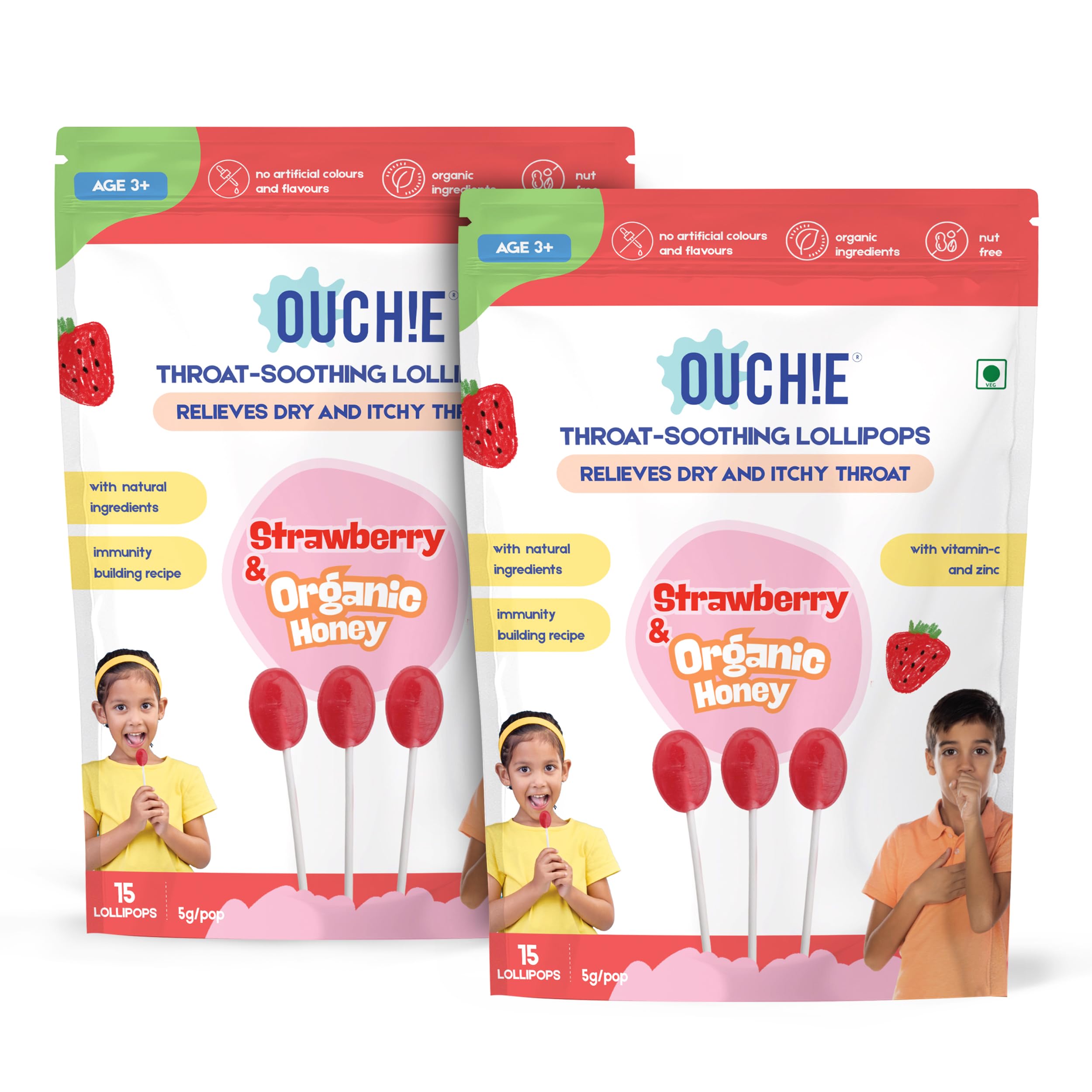 Kids Throat Soothing Lollipops – Strawberry with Organic Honey, Vitamin C & Zinc | Helps Relieve Dry & Itchy Throat | Immunity Support | Pack of 2 (30 Lollipops)-image-32