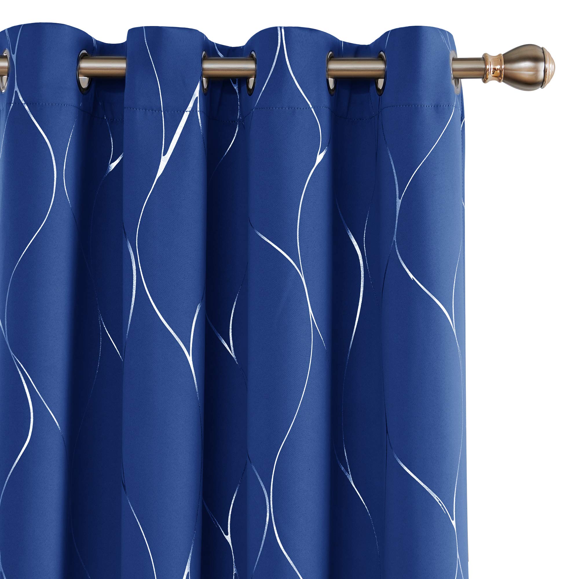 Deconovo Royal Blue Blackout Curtains 63 Inch Length, Wave Pattern Room Darkening Curtain Set, Thermal Insulated Window Energy Saving Drapes for Boys' Room (52W x 63L Inch, 2 Panels)