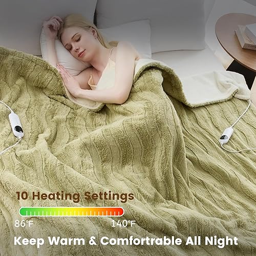Miniatura 4 de Manta térmica tamaño Queen, manta eléctrica de piel sintética extremadamente suave con 10 niveles de calefacción y apagado automático de 2 a 8