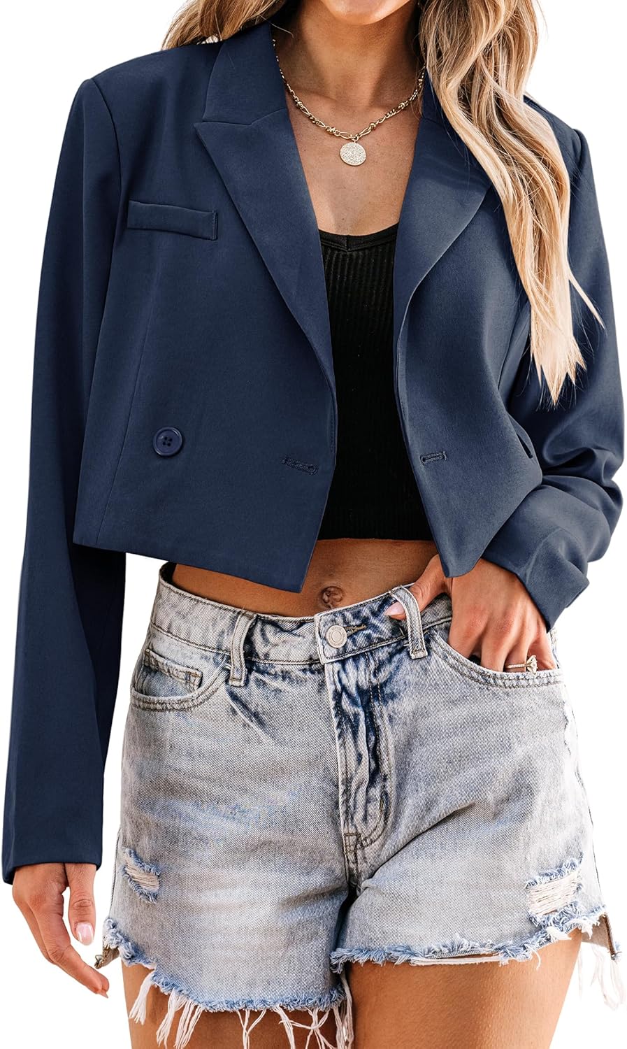 luvamia Cropped Blazers for Women Business Casual Open Front Long Sleeve Suit Jacket Trendy Oversized Work Office Blazer