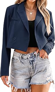 Cropped Blazers for Women Business Casual Open Front Long Sleeve Suit Jacket Trendy Oversized Work Office Blazer