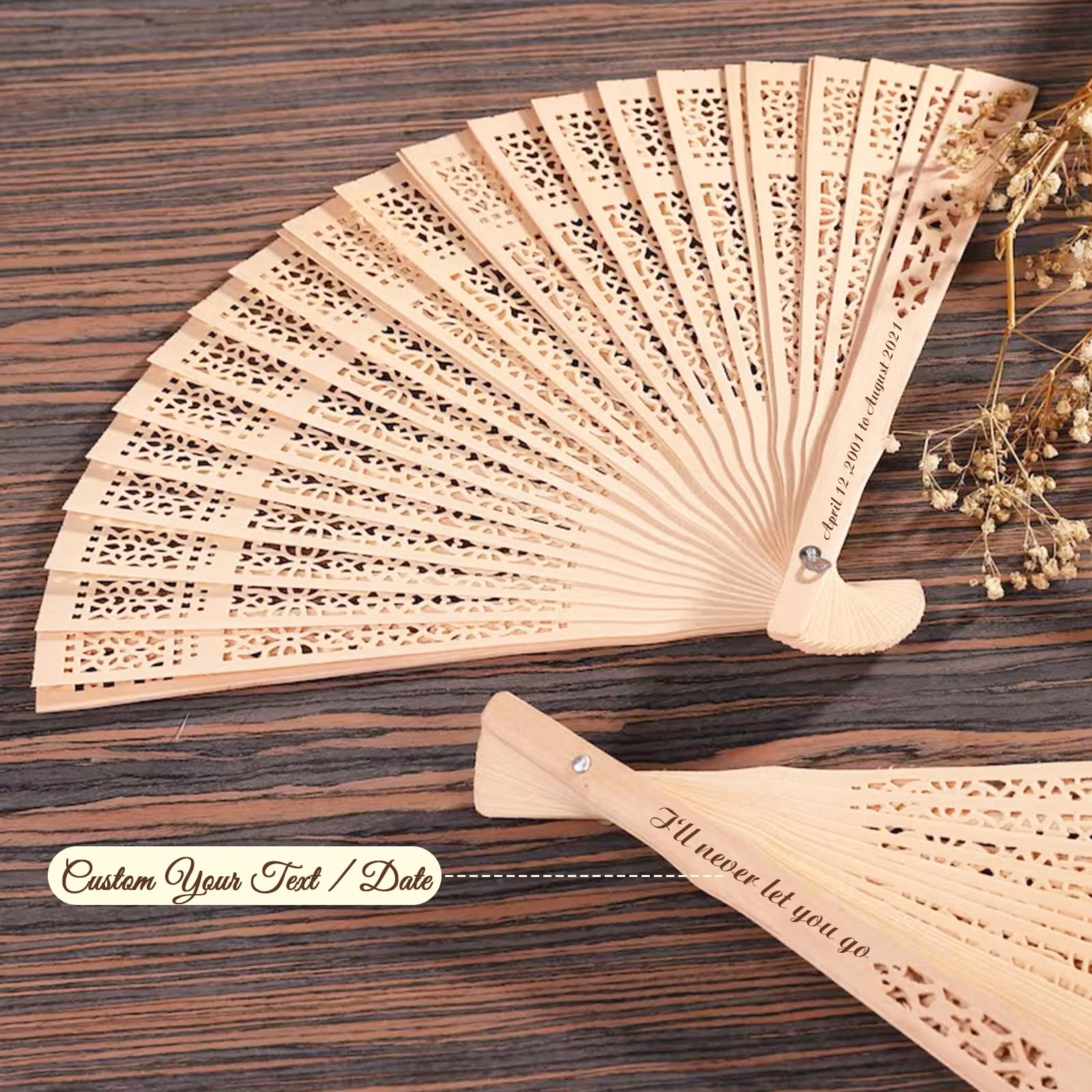 Cupike 100Pcs Personalized Folding Hand Fans Custom Engraved Summer Wedding Fans,Personalized Wooden Fans Party Favor Bridal Shower Gifts for Guests (100)