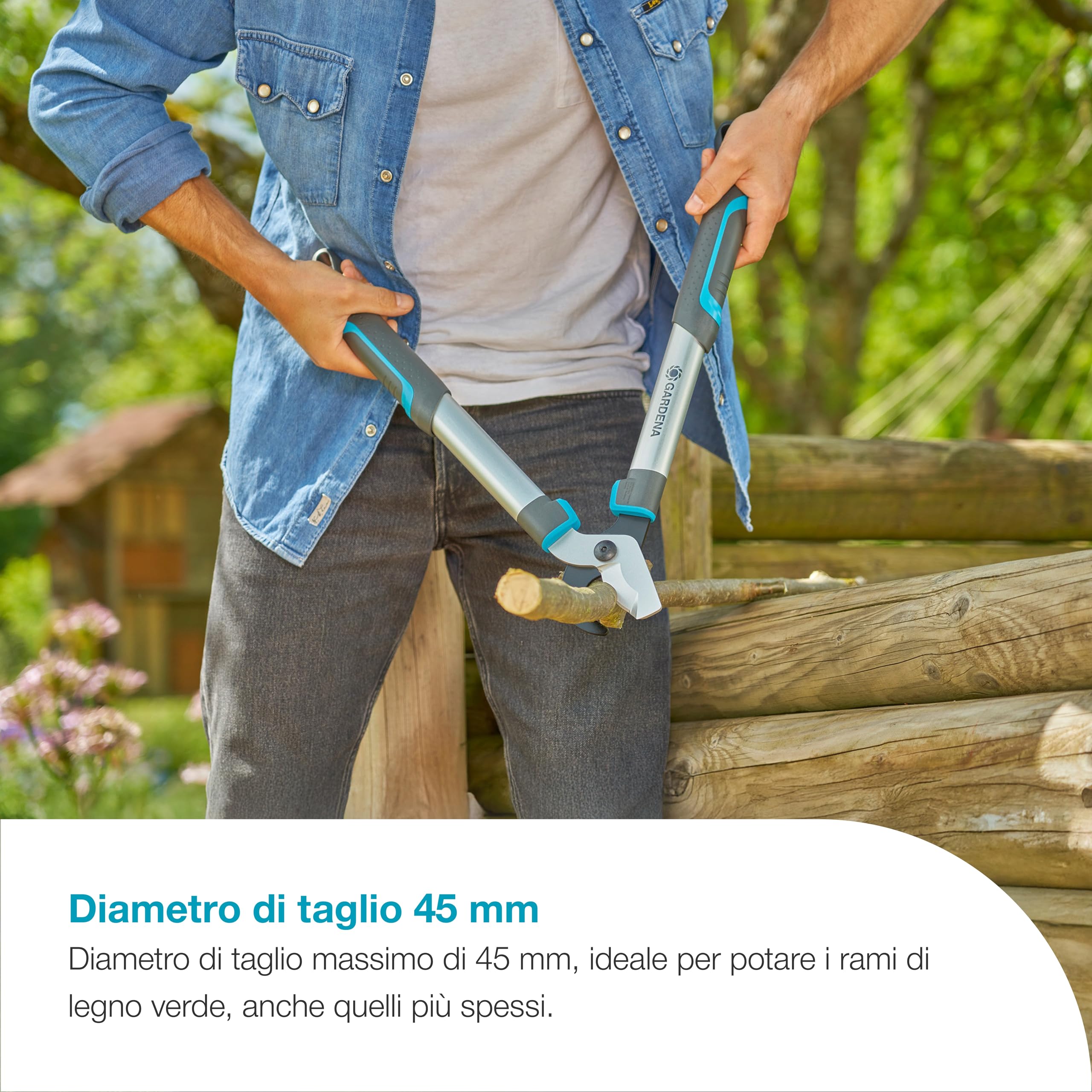 Gardena EasyCut S, forbici bypass per legno fresco fino a 45 mm, lame affilate con precisione, PowerCoating per tagli puliti, design ergonomico, 900 g di peso leggero (12030-88)