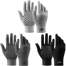 3 Pairs Winter Gloves for Men Women Warm Knit Gloves Touch Screen Anti-Slip Gloves with Thermal Soft Knit Lining