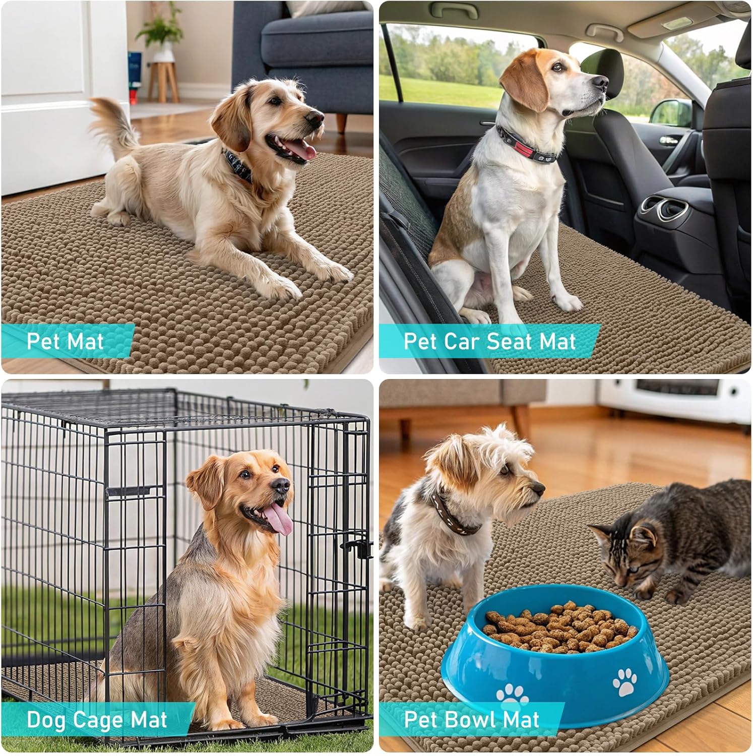 OLANLY Dog Door Mat for Muddy Paws 30x20, Absorbs Moisture and Dirt, Absorbent Non-Slip Washable Doormat, Quick Dry Chenille Mud Mat for Dogs, Entry Indoor Entryway Carpet for Inside Floor, Tan
