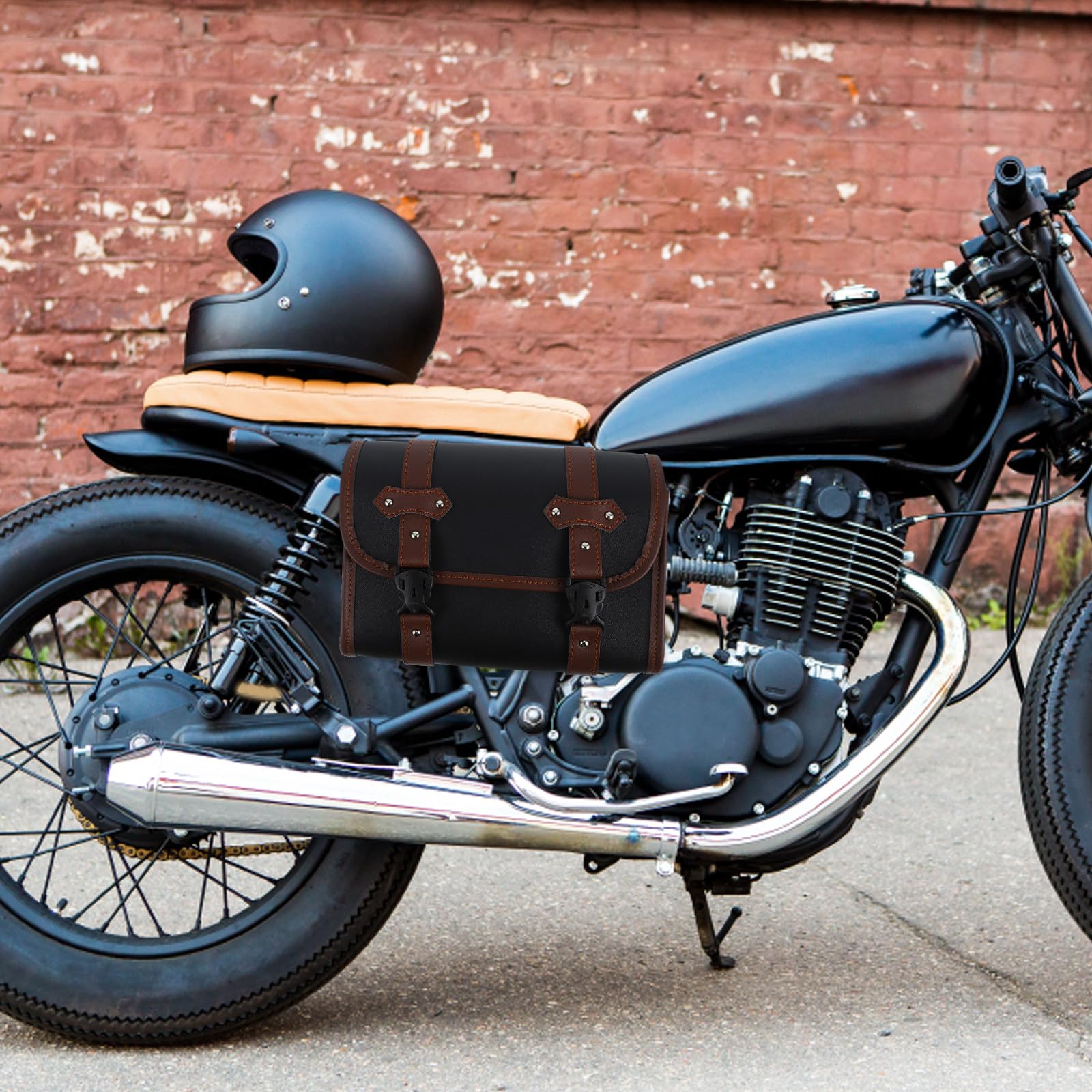 SHINEOFI Borsa da Sella per Moto in Pelle PU Resistente Borsa Forcella Moto a Due Toni Spazio Extra Organizer Multifunzionale Adatto a Vari Modelli Installazione Rapida per Uso Urbano e