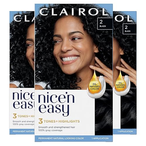 Clairol Nice 'N Easy - tinte permanente para el cabello,100% cobertura de canas, color 2 negro, paquete de 3 unidades