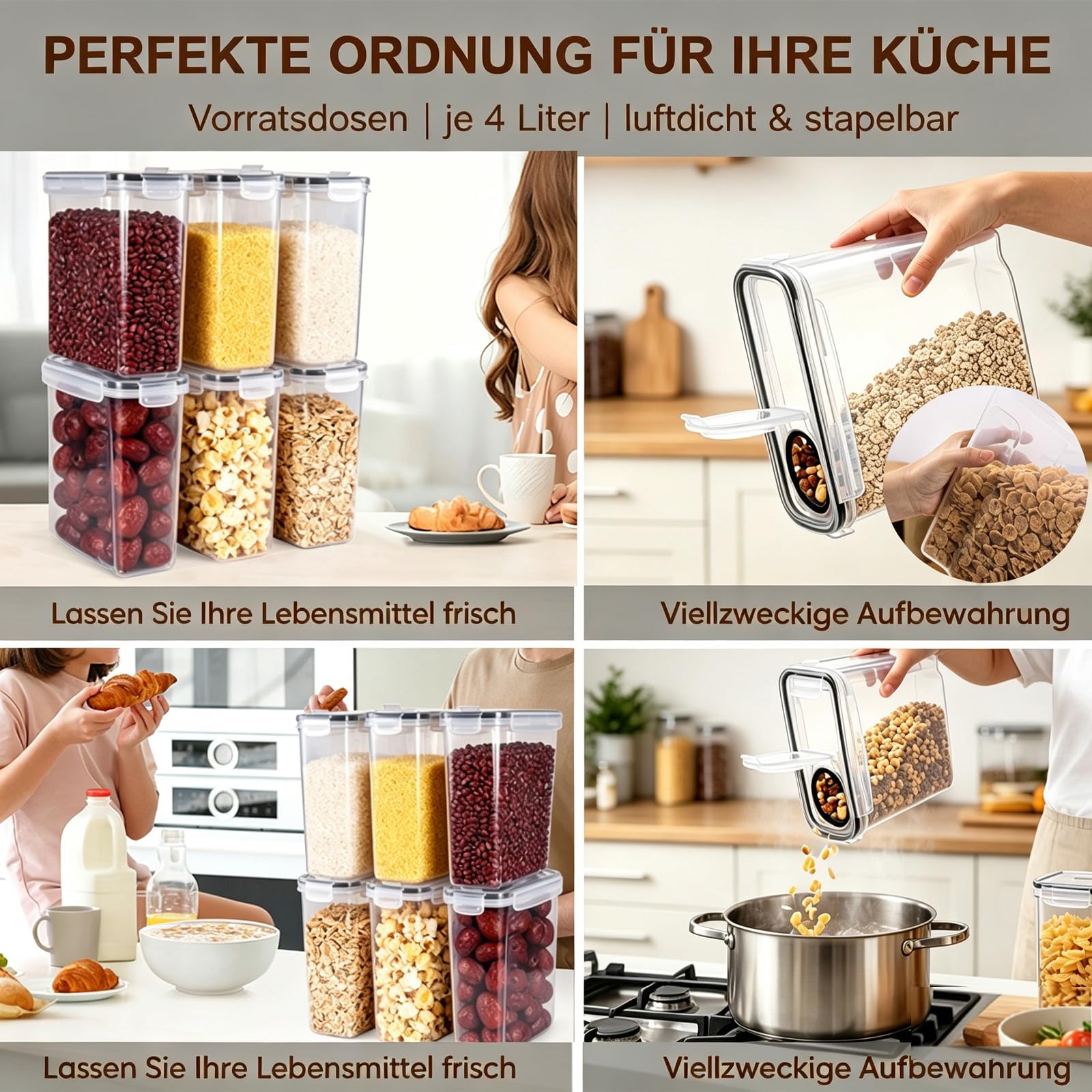 12er Müslibox mit Deckel 4L Vorratsdosen mit Deckel Etiketten luftdicht Aufbewahrungsboxl Küche Aufbewahrung Aufbewahrung für Mehl Müsli Reis Katzenfutter Hundefutter Futter Haustiere Nudeln