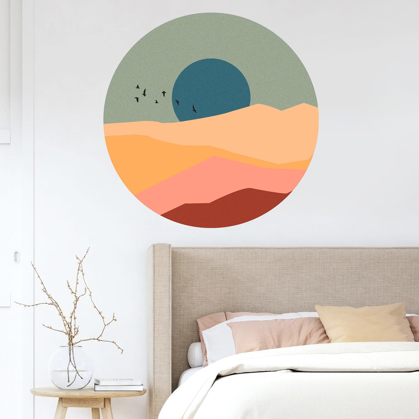 TOARTi Mountains Landscape Peel and Stick Wall Decal Round Arch Wall Sticker,Bohemia Wallpaper Hills Wall Sticker Headboard Nursery Wall Decor Circle - Image 4
