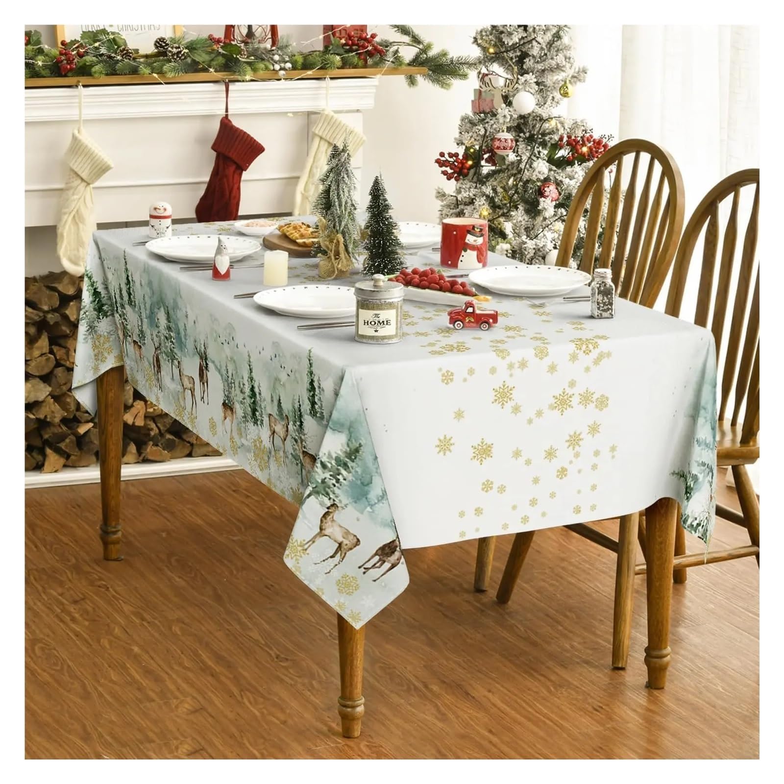 Tovaglia Natalizia Tovaglia decorativa lavabile e antivegetativa for il giorno di Natale, for feste, picnic, cena, ristorante decorativo, tovaglia per la Festa(140x200cm55x78inch)