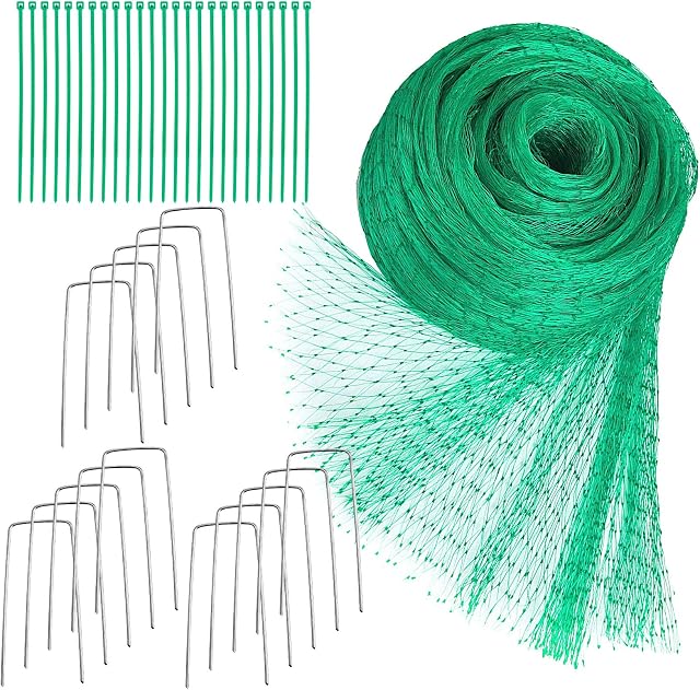 Youley Garden Netting 4M X 10M Green Anti Bird Netting Pond Trees Netting for Plants Protection Garden Mesh Fruit Pea Netting with Cable Ties and U-Shaped Pegs