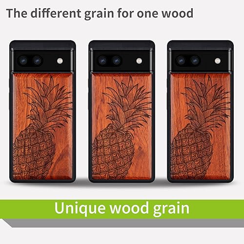 Miniatura 7 de Carveit Funda de madera para Pixel 6a 2022 madera natural y TPU suave negro a prueba de golpes, funda de madera única y elegante compatible con